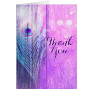 Peacock Feather Pink & Blue Boho Chic Bedankt