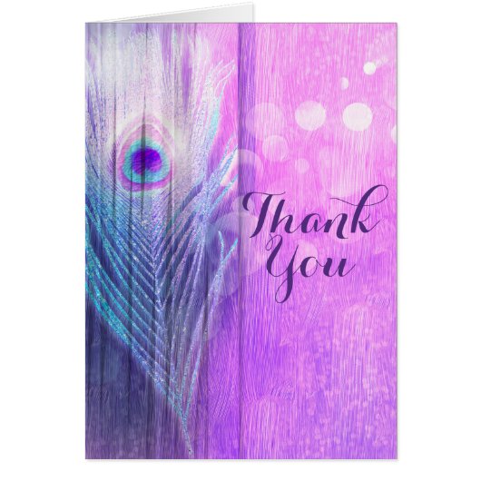 Peacock Feather Pink & Blue Boho Chic Bedankt (Voorkant)