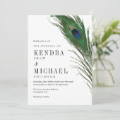 Peacock Feather Poise Green Back Wedding Invite Kaart (Staand voorkant)