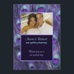Peacock Feather Purple - Faire-part de mariage pho<br><div class="desc">Plumes Peacock uniques et modernes en bleu aqua et violet. Customisez l'invitation avec un téléchargement photo,  l'heure,  la date,  l'emplacement,  la réception et d'autres informations. Thème correspondant disponible sur d'autres produits dans mon magasin.</div>