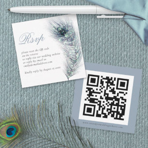 Peacock Feather QR Code Weddenschap RSVP Enclosure Notitiekaartje