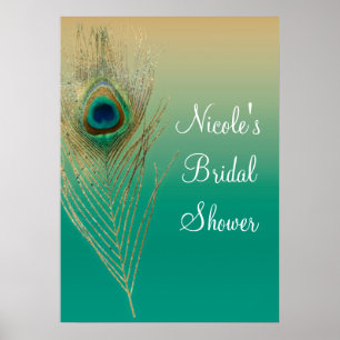 Peacock Feather Sand en Blauwgroen Boho Glam Banne Poster