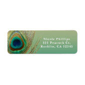 Peacock Feather Sand en Blauwgroen Boho Glam Uitno Etiket (Voorkant)