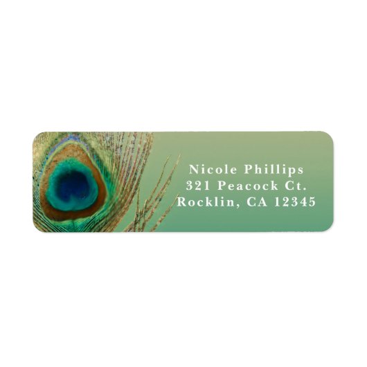 Peacock Feather Sand en Blauwgroen Boho Glam Uitno Etiket (Voorkant)