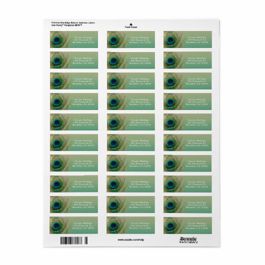 Peacock Feather Sand en Blauwgroen Boho Glam Uitno Etiket (Full Sheet)