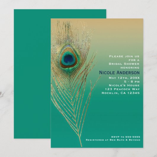 Peacock Feather Sand en Blauwgroen Boho Glam Uitno Kaart (Voorkant / Achterkant)