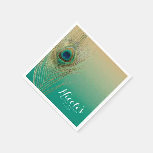Peacock Feather Sand en Blauwgroen Boho Party Rece Servetten (Hoek)