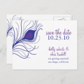 Peacock Feather Save the Date briefkaart (Voorkant / Achterkant)
