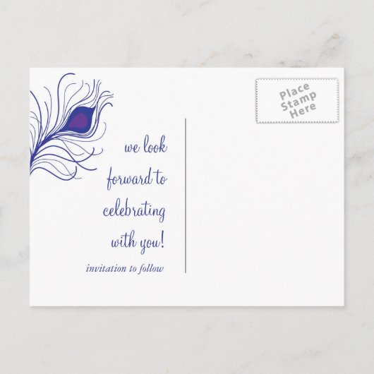 Peacock Feather Save the Date briefkaart (Achterkant)