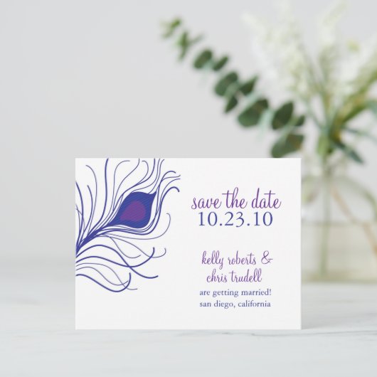 Peacock Feather Save the Date briefkaart (Staand voorkant)
