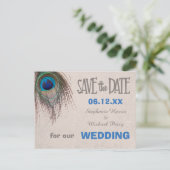 Peacock Feather Save the Date Wedding Briefkaart (Staand voorkant)