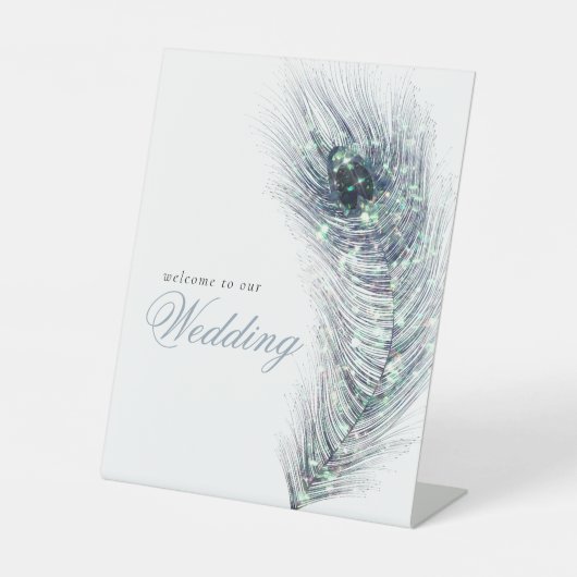 Peacock Feather Script Welkom op bruiloft Reclamebord Met Voetstuk (Voorkant)