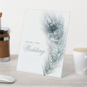 Peacock Feather Script Welkom op bruiloft Reclamebord Met Voetstuk (Insitu)
