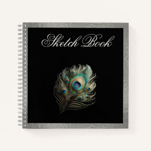 Peacock Feather, Silver Border Hard Hoesje Sketch Notitieboek