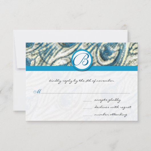 Peacock Feather Swirls Weddenschap RSVP (Achterkant)