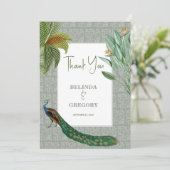  Peacock Feather Tropical Greenery Wedding Bedankkaart (Staand voorkant)
