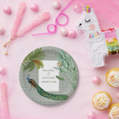 Peacock Feather Tropical Greenery Wedding Papieren Bordje (Feest)