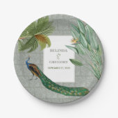 Peacock Feather Tropical Greenery Wedding Papieren Bordje (Voorkant)