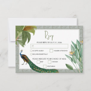 Peacock Feather Tropical Greenery Wedding RSVP Kaartje