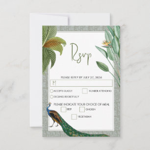 Peacock Feather Tropical Greenery Wedding RSVP Kaartje