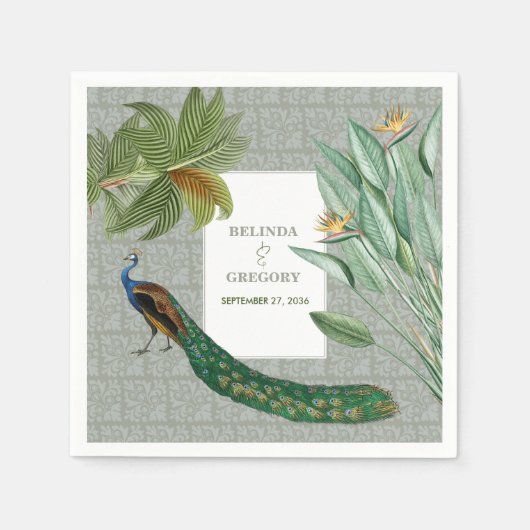  Peacock Feather Tropical Greenery Wedding Servet (Voorkant)