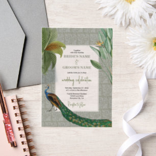  Peacock Feather Tropical Greenery Wedding Vellum Uitnodigingen