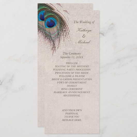 Peacock Feather Trouwprogramma Programma (Voorkant / Achterkant)