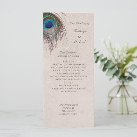 Peacock Feather Trouwprogramma Programma (Staand voorkant)