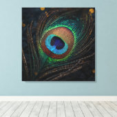 Peacock Feather Wall Art – Elegant Boho Nature Canvas Afdruk (Insitu (Houten vloer))