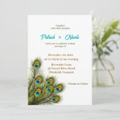 Peacock Feather waterverf bruiloft uitnodiging (Staand voorkant)