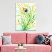 Peacock Feather Waterverf Schilderij Canvas Print (Insitu (Woonkamer))
