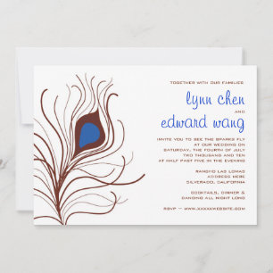 Peacock Feather Wedding Invitation - kobalt blauw Kaart