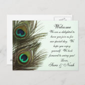 Peacock Feather Wedding Welcome Bag Note Briefkaart (Voorkant / Achterkant)