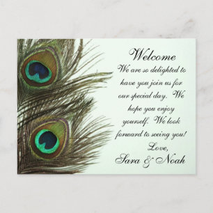 Peacock Feather Wedding Welcome Bag Note Briefkaart