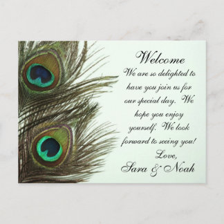 Peacock Feather Wedding Welcome Bag Note Briefkaart