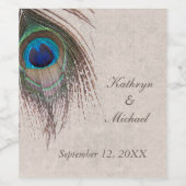Peacock Feather Wedding Wijn Etiket (Enkel label)