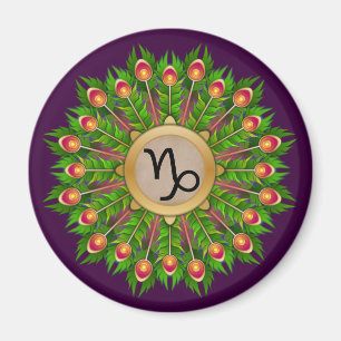 Peacock Feather Wreath Zodiac Sign Capricorn Magneet