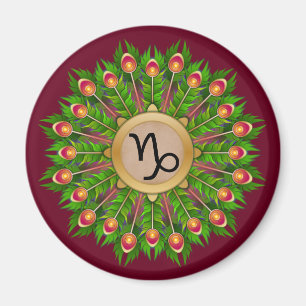 Peacock Feather Wreath Zodiac Sign Capricorn Magneet