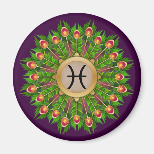 Peacock Feather Wreath Zodiac Sign Pisces Magneet (Voorkant)