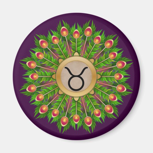 Peacock Feather Wreath Zodiac Sign Taurus Magneet (Voorkant)