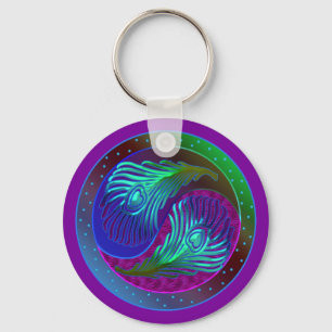 Peacock Feather Yin Yang 5 Sleutelhanger