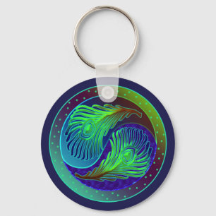 Peacock Feathers 1 Yin Yang Sleutelhanger