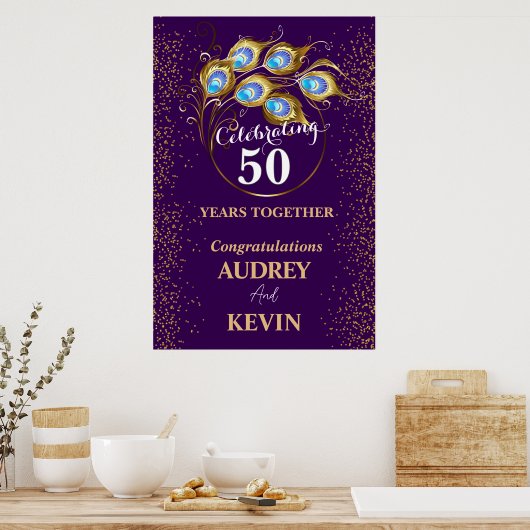 Peacock Feathers 50ste bruiloft Jubileum Poster (Keuken)