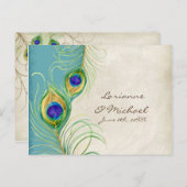 Peacock Feathers Aqua Damask RSVP Response Kaart (Voorkant / Achterkant)