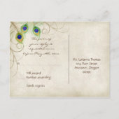 Peacock Feathers Aqua Damask RSVP Response Kaart (Achterkant)