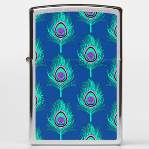 Peacock Feathers, Aqua on Deep Cobalt Blue