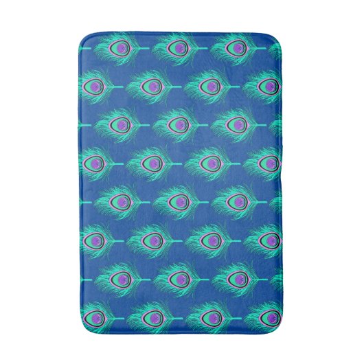 Peacock Feathers, Aqua on Deep Cobalt Blue Bathroo Badmat (Voorkant Verticaal)