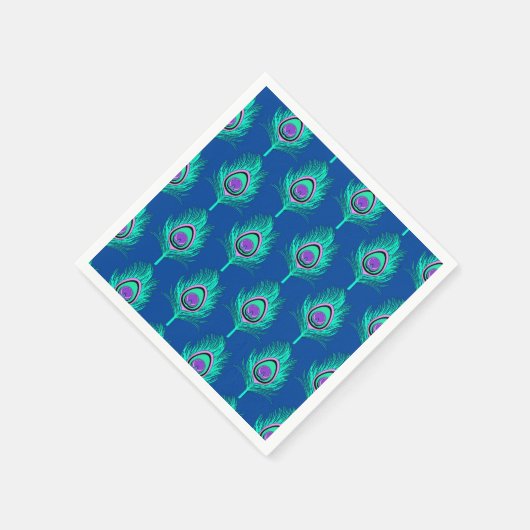Peacock Feathers, Aqua on Deep Cobalt Blue Servetten (Hoek)