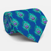 Peacock Feathers, Aqua on Deep Cobalt Blue Stropdas (Opgerold)