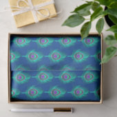 Peacock Feathers, Aqua on Deep Cobalt Blue Tissuepapier (Geschenk)